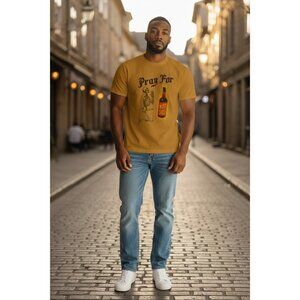 Lucky Brand Pray For Hot Sauce Graphic Tee XXL Mustard Yellow NWT Cotton